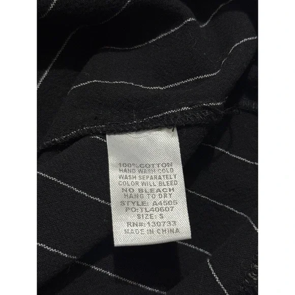 Umgee USA Black Pinstripe Cotton Shirt Dress Raw Frayed Hem Small A4505 - Picture 7 of 7